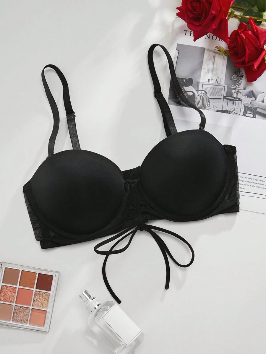 SHEIN Sujetador De Tirantes Finos De Color Sólido Para Mujeres - Negro - Ver 1