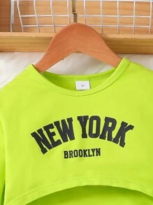 SHEIN Young Girls' Fluorescent Green Casual 2-Piece Set - Green - View 3