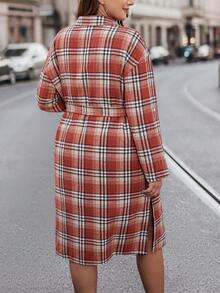 SHEIN LUNE 大尺碼女裝格紋束帶襯衫連身裙 - 彩色 - 查看 2