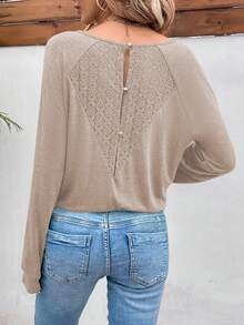 SHEIN Frenchy 女蕾絲拼布 T 卹 - 咖啡棕 - 查看 5