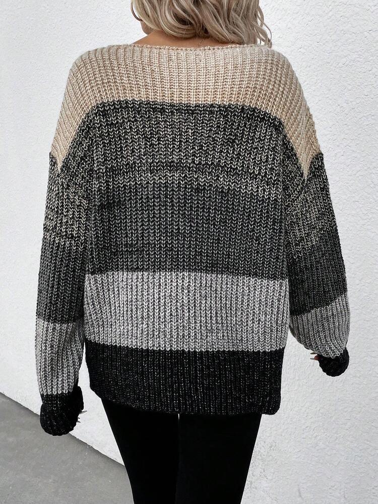 Women'S Drop Shoulder Colorblock Drop Shoulder Sweater