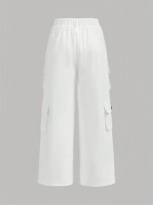 SHEIN Quần thể thao & giải trí dành cho nữ Tween màu trơn - trắng - Xem 2