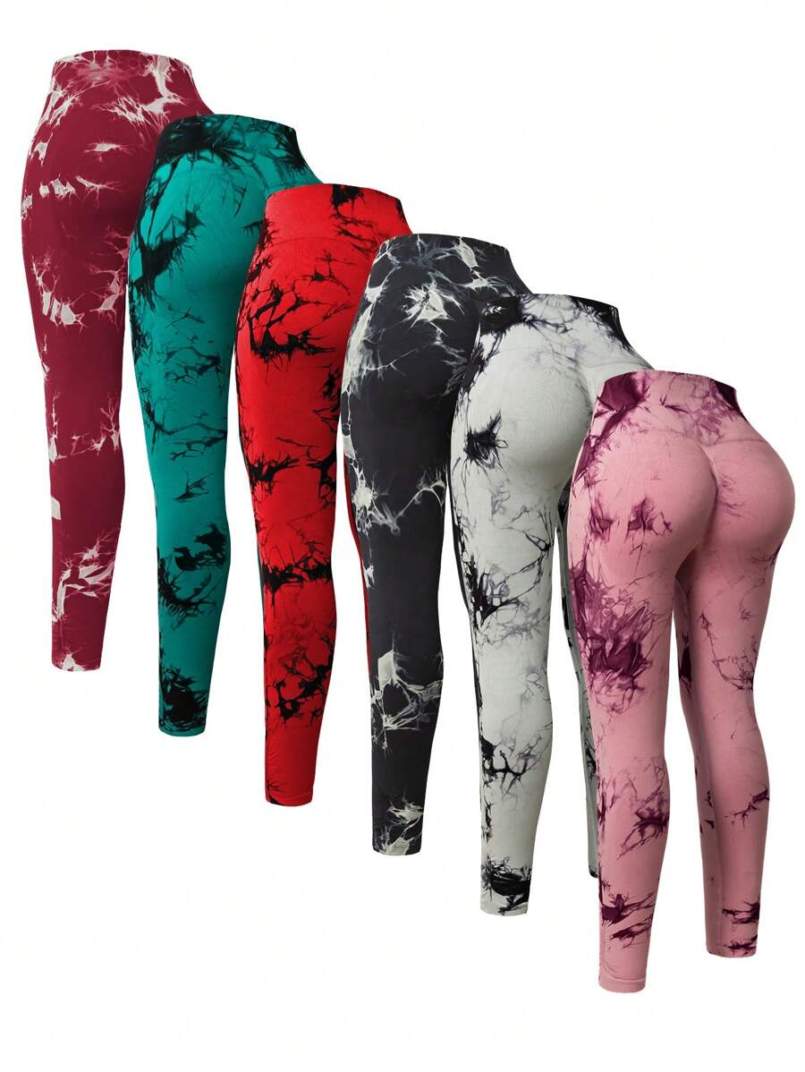 Easithlete 6入組女性水染寬鬆腰帶健身打底褲