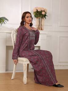 Tunika-kleid Mit Blumen-druck - Bordeaux - Übersicht 7