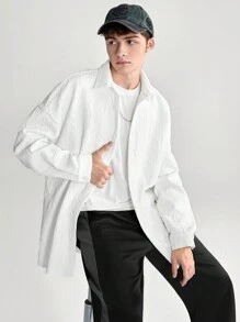 SHEIN Teen Boys' Casual Comfortable Long Sleeve Shirt With Letter Embossment - White - View 5