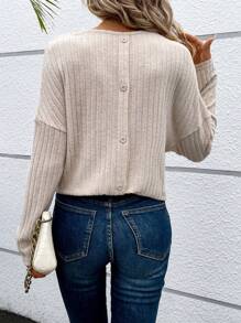 SHEIN Frenchy Button Detail Drop Shoulder T-shirt - Apricot - View 2