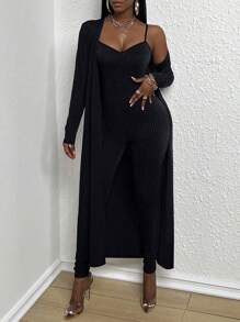 SHEIN Slayr Solid Color Jumpsuit And Jacket Two-piece Set - Black - View 5