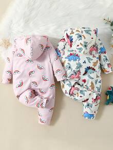 2 cái/bộ Lông cừu san hô In Khủng long Phim hoạt hình Áo liền quần Đối với Bé gái Nhà  Mặc - Nhiều màu - Xem 2