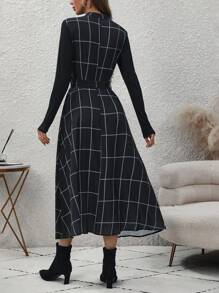 SHEIN Clasi 方格印花腰帶無袖連身裙,不含內搭t恤 - 彩色 - 查看 2
