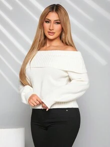 SHEIN SXY Conjunto de ropa navideña para mujer: Suéter de manga larga con hombros descubiertos, Blusas de manga larga
