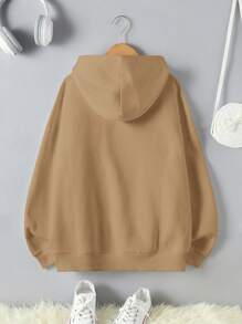 RueChic Tween Girls' Feather & Letter Print Hooded Drop Shoulder Sweatshirt - Camel - View 2