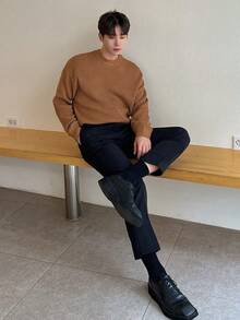 DAZY 男士純色極簡風毛衣 - 駝色 - 查看 8