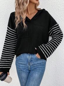 SHEIN Essnce 女式長袖連帽套頭毛衣 - 黑色 - 查看 6