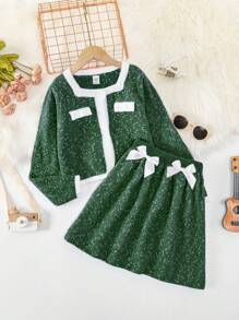 SHEIN Tween Girls' Elegant Bow Knot Sweater Set