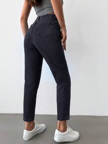 EURMUSE Women's Cropped Tapered Jeans - Black - View 2