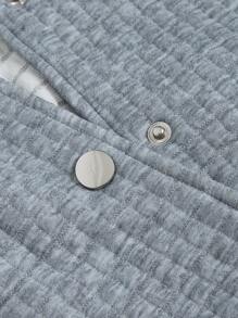 SHEIN EZwear Striped Trim Drop Shoulder Crop Bomber Jacket - Grey - View 8