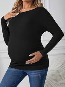 SHEIN Maternity Black Asymmetrical Long Sleeve T-Shirt - Black - View 1
