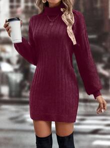 EMERY ROSE Của phụ nữ Tay áo lồng đèn Đầm Áo len - Màu Đỏ Sâu - Xem 6