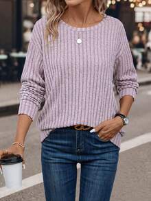 SHEIN LUNE 女式落肩宽松罗纹运动衫 - 淺灰紫 - 查看 5