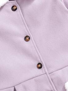 SHEIN Tween Girl Borg Collar Dual Pocket Button Up Coat - Purple - View 4