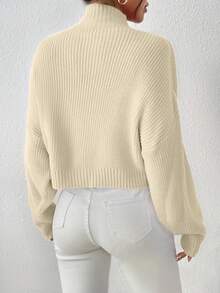 Women Sweaters Rib-Knit Plain Casual - Aprikot - View 5