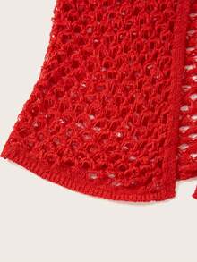 SHEIN ICON 3D花卉貼花後背繫帶前開叉鏤空針織上衣 - 紅色 - 查看 5