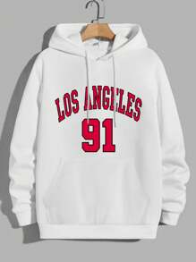 Nam In thư Hoodie Với Túi kangaroo Và Thiết kế Dây rút - trắng - Xem 1