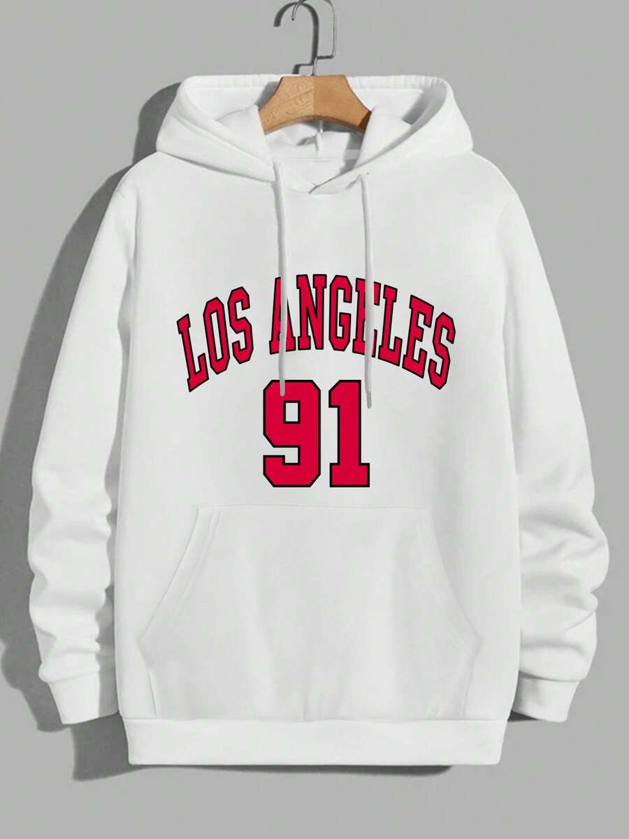 Nam In thư Hoodie Với Túi kangaroo Và Thiết kế Dây rút - trắng - Xem 1