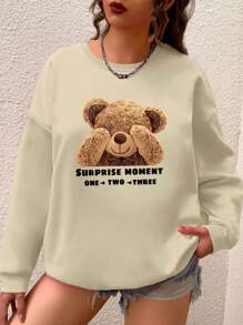 SHEIN LUNE Sudadera De Mujer De Talla Grande Con Lindo Estampado De Ositos - Mostaza Amarilla - Ver 1
