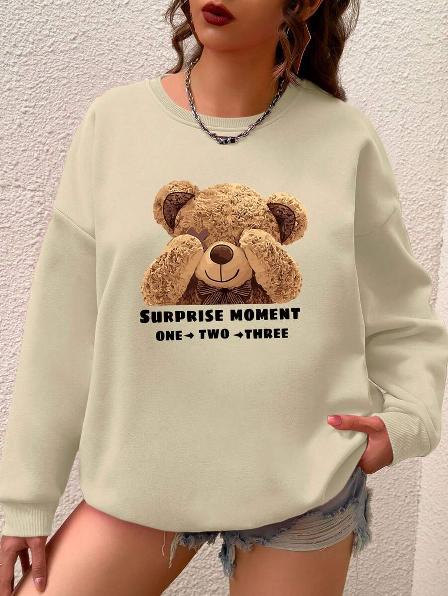 SHEIN LUNE Sudadera De Mujer De Talla Grande Con Lindo Estampado De Ositos - Mostaza Amarilla - Ver 1