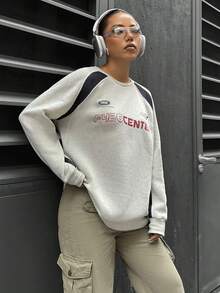 SHEIN Unity Women's Casual Colour Block Letter Printed Fleece Hoodie - Grey - View 4