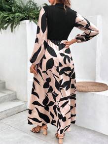 SHEIN VCAY 女式燈籠袖植物印花洋裝(不含腰帶)