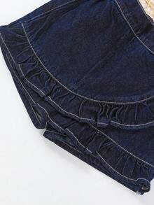 Little Girls' Denim Shorts With Ruffle Hem - Dark Wash - View 5