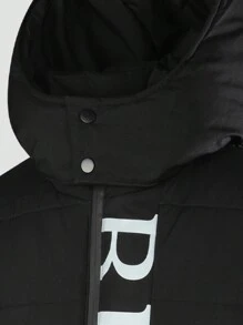 Manfinity Hypemode Áo khoác mùa đông dài tay dáng rộng có mũ dành cho nam, in chữ, kiểu dáng casual, thích hợp mặc đi chơi hoặc đi làm, áo khoác mùa đông in chữ, cho mùa thu. - màu đen - Xem 6