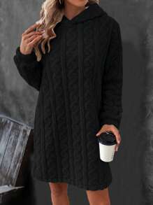 SHEIN LUNE Áo nỉ nữ tay dài, màu đen, dáng rộng, có mũ, thích hợp mặc mùa thu. - màu đen - Xem 7