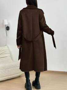 SHEIN EZwear Suede & Plush Composite Fabric Mid-length Women's Coat - Coffee Brown - View 2