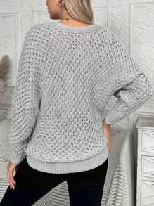 SHEIN Maternity Knitted Batwing Sleeve Sweater With Hollow Out Design - Grey - View 3