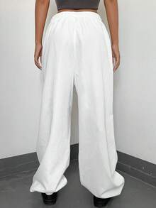 Dazy Star 女士純色束口腰長褲 - 白色 - 查看 2