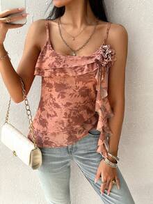SHEIN VCAY Flower Print 3d Floral Design Asymmetrical Hem Cami Top - Multicolor - View 2