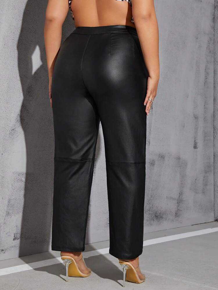 Plus Size Solid Zipper Fly Straight Leg Pants Fall Cloth For Women