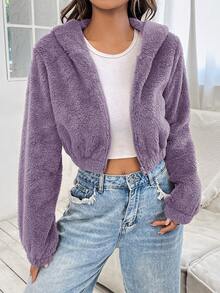 SHEIN EZwear Women's 3d Ear Hooded Jacket - Lilac Purple - View 2