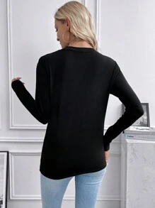 SHEIN EZwear 加大尺碼口號印花t恤 - 黑色 - 查看 2