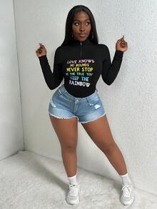 Slaydiva Slogan Printed Bodysuit - Black - View 3
