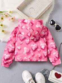 SHEIN Cô gái ( Nhỏ bé ) Hình trái tim Áo nỉ có mũ - Hồng - Xem 2