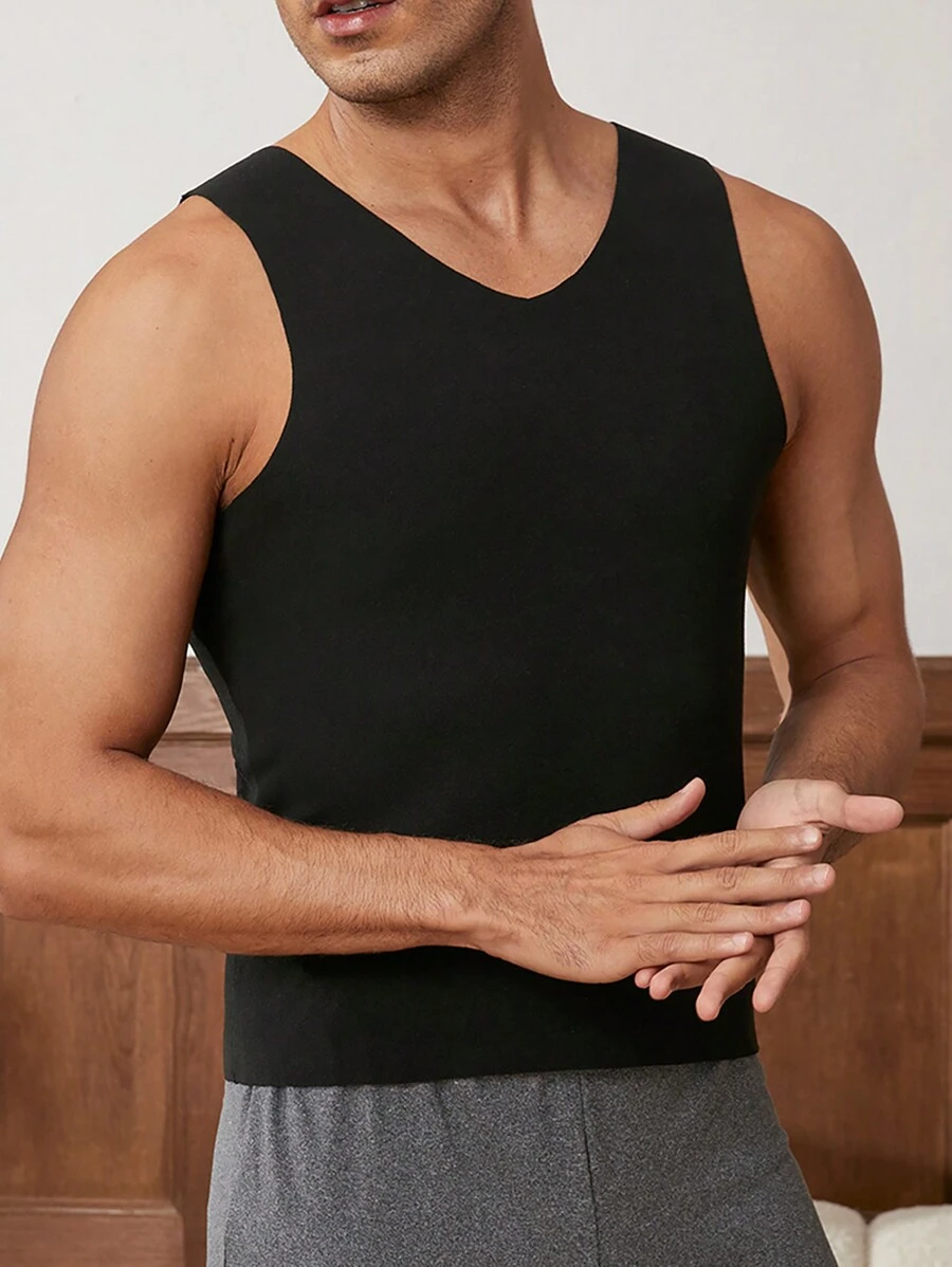 Nam Chất rắn Đồ lót nhiệt Áo vest - màu đen - Xem 1