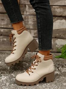 Styleloop 時尚兩色短靴 舒適女款踝靴 - 米色 - 查看 4