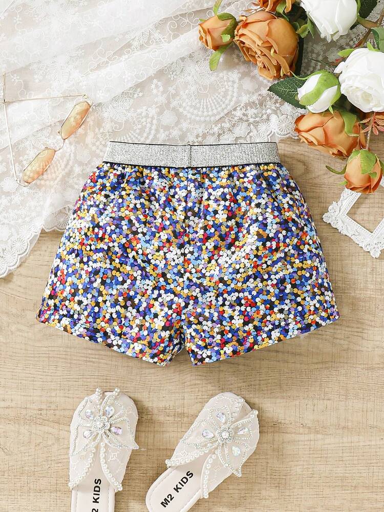 Baby Girls' Casual Elastic Waist Faux Pearl Decor Shorts