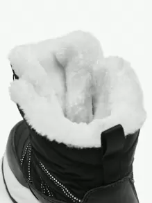 Fashionable Color-block Boys' Snow Boots With Comfortable Flat Sole, Warm Plush Lining And Rotating Buckle - Black - View 5