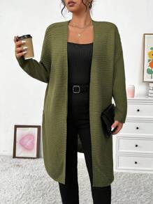 Celure Áo khoác cardigan thả vai cỡ lớn - màu xanh lá - Xem 1