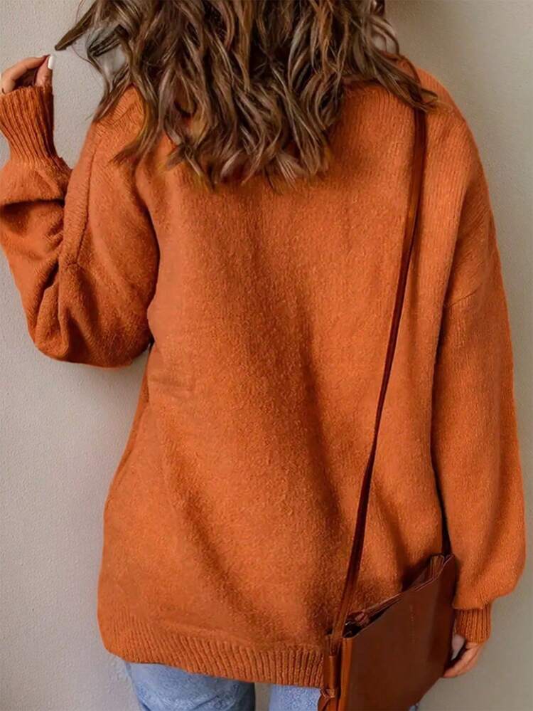 Plus Drop Shoulder Pocket Patched Sweater Knit Pullover Fall Winter Sweater